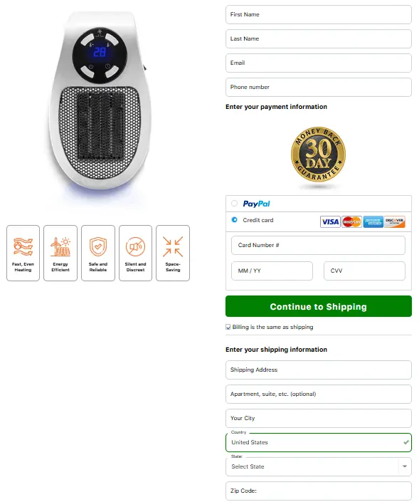 Alpha Heater Order page
